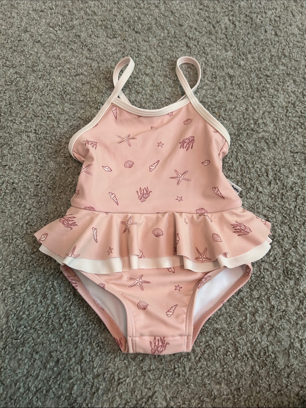 Gerber Pink Ruffle One-Piece Swim Suit with Sea Print